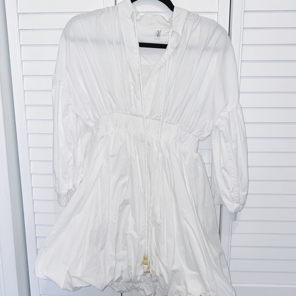 White Bubble Babydoll Dress Long Sleeve